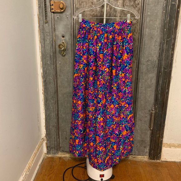 Vintage 60s 70s mod bright bold floral pattern maxi skirt high waisted 26" to 27 - Picture 1 of 6